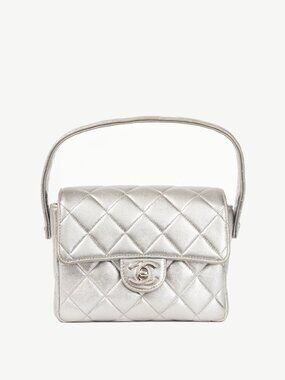 Chanel Metallic Silver Quilted Leather Mini Handbag